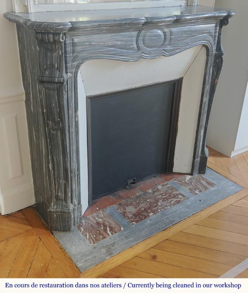 Louis XV style fireplace, Pompadour model, in blue Turquin marble-2