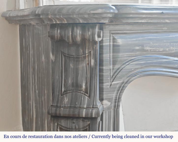 Louis XV style fireplace, Pompadour model, in blue Turquin marble-3