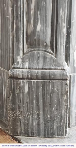 Louis XV style fireplace, Pompadour model, in blue Turquin marble-4