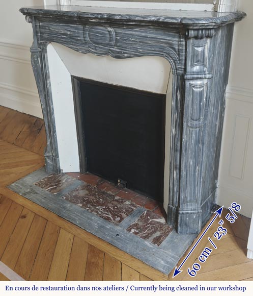 Louis XV style fireplace, Pompadour model, in blue Turquin marble-5