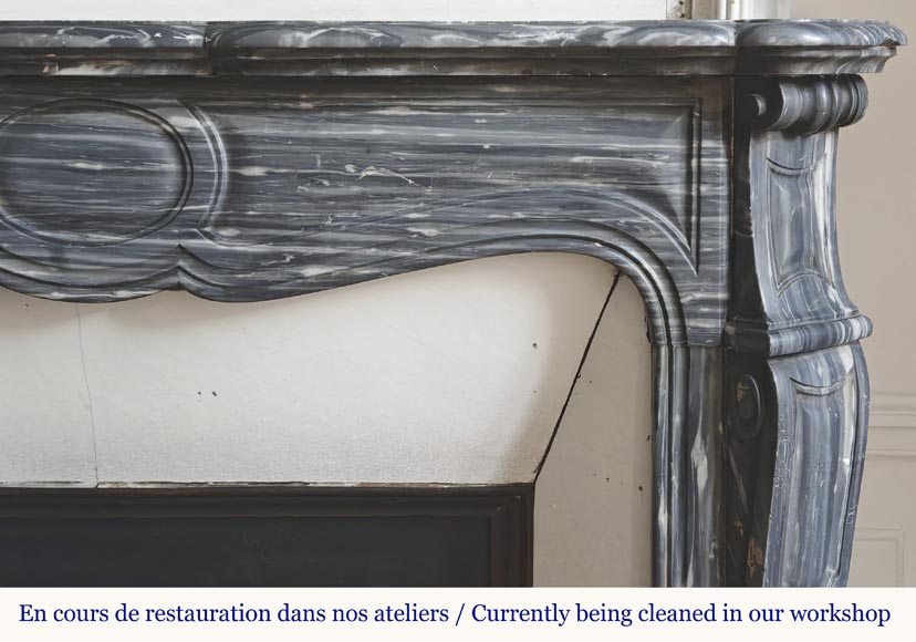 Louis XV style fireplace, Pompadour model, in blue Turquin marble-6