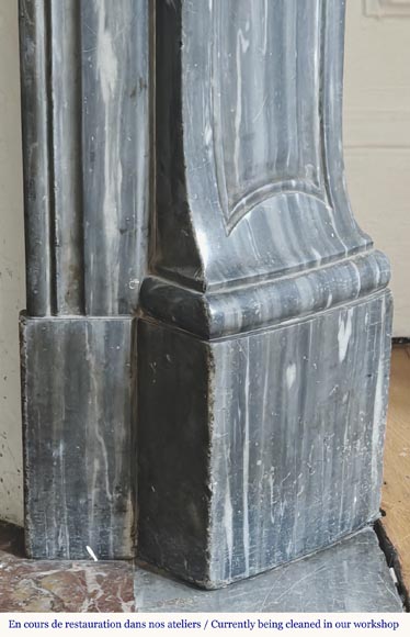 Louis XV style fireplace, Pompadour model, in blue Turquin marble-7