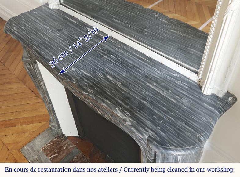 Louis XV style fireplace, Pompadour model, in blue Turquin marble-9
