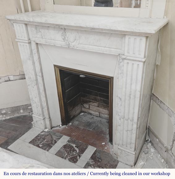 Louis XVI style molded fireplace, in Arabescato marble-5