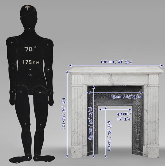 Louis XVI style molded fireplace, in Arabescato marble-9