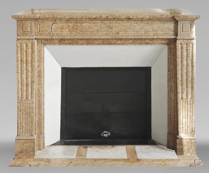 Louis XVI style fireplace with molded decoration, in yellow marble-0