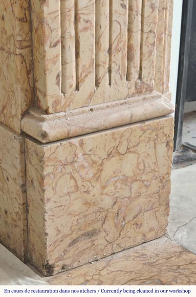 Louis XVI style fireplace with molded decoration, in yellow marble-4