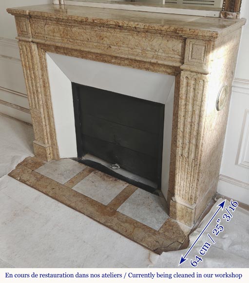 Louis XVI style fireplace with molded decoration, in yellow marble-5