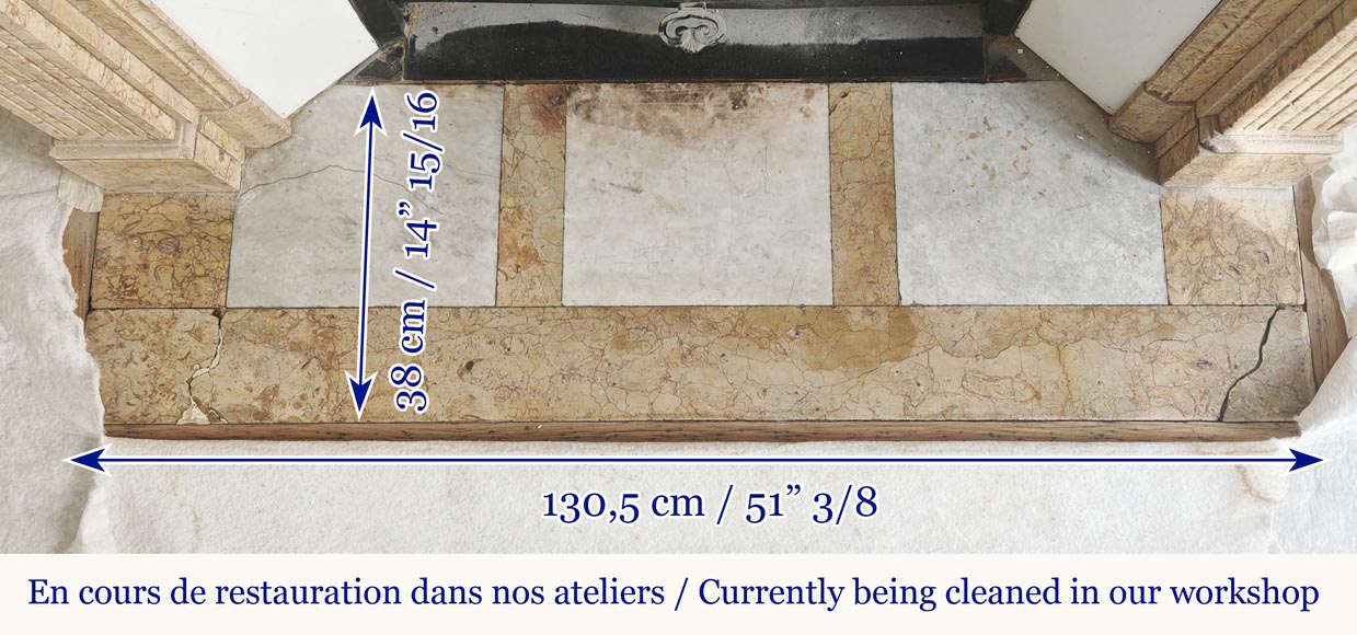 Louis XVI style fireplace with molded decoration, in yellow marble-8