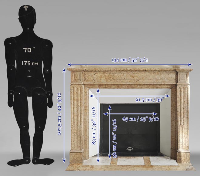 Louis XVI style fireplace with molded decoration, in yellow marble-10