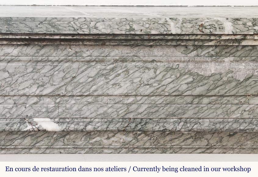 Louis XVI style fireplace with molded decoration, in green Campan marble-1