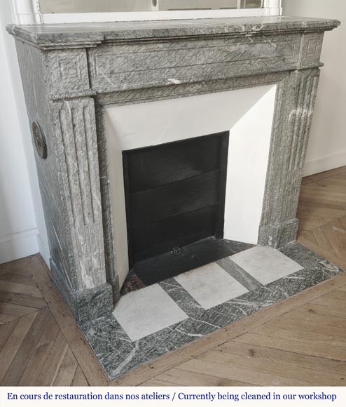Louis XVI style fireplace with molded decoration, in green Campan marble-2