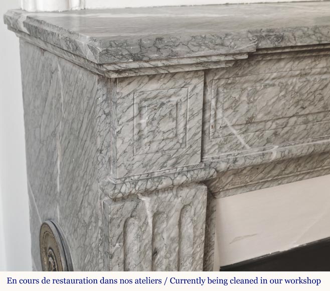 Louis XVI style fireplace with molded decoration, in green Campan marble-3