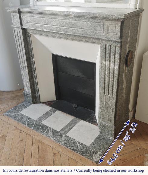 Louis XVI style fireplace with molded decoration, in green Campan marble-5