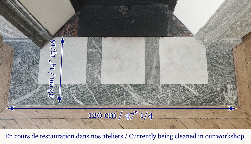 Louis XVI style fireplace with molded decoration, in green Campan marble-7