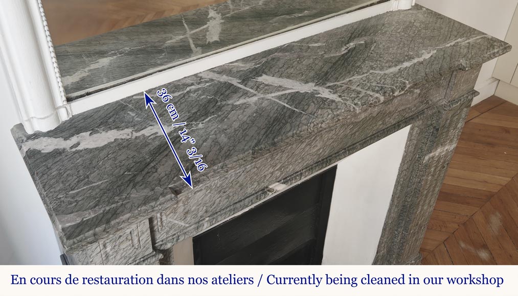 Louis XVI style fireplace with molded decoration, in green Campan marble-8