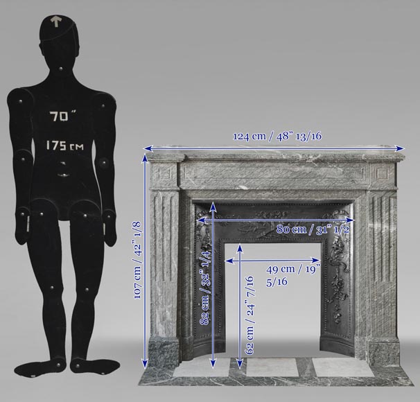 Louis XVI style fireplace with molded decoration, in green Campan marble-9