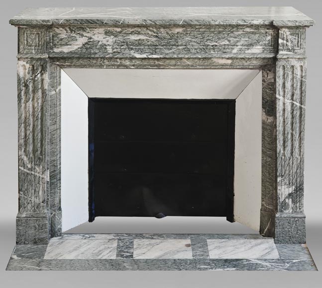 Louis XVI style fireplace molded in white-veined green Campan marble-0
