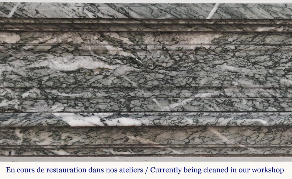 Louis XVI style fireplace molded in white-veined green Campan marble-1