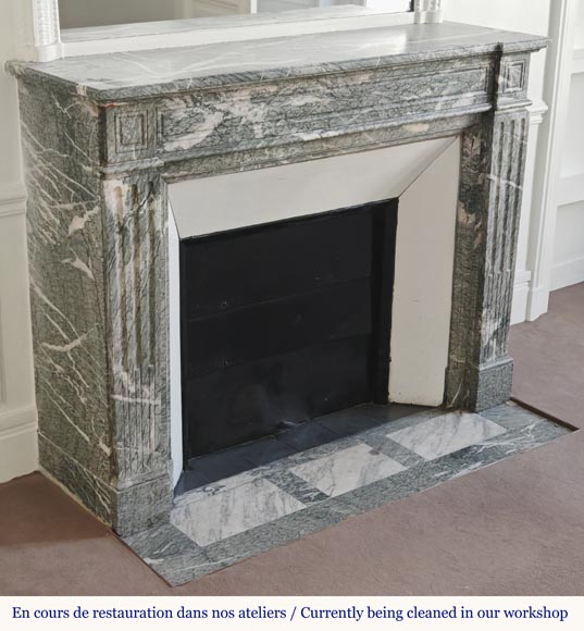 Louis XVI style fireplace molded in white-veined green Campan marble-2