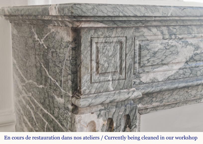 Louis XVI style fireplace molded in white-veined green Campan marble-3