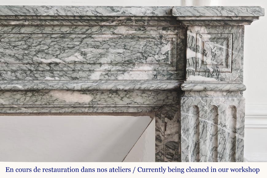 Louis XVI style fireplace molded in white-veined green Campan marble-6