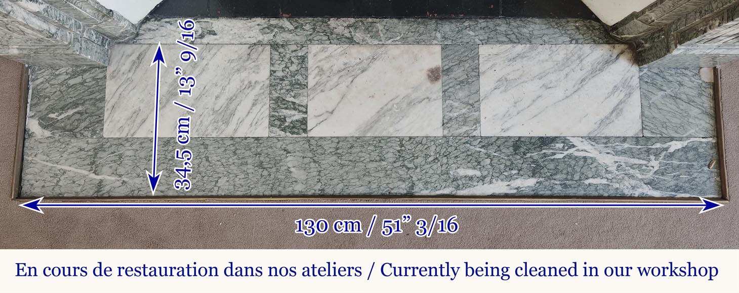 Louis XVI style fireplace molded in white-veined green Campan marble-8