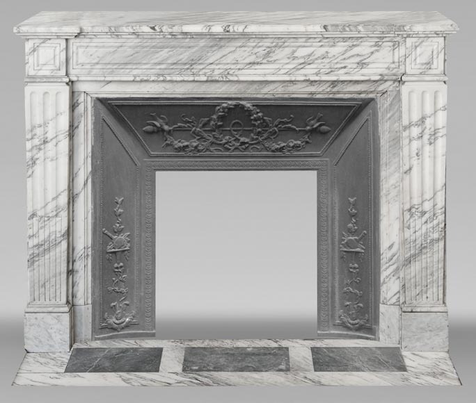 Louis XVI style fireplace in veined Carrara marble-0
