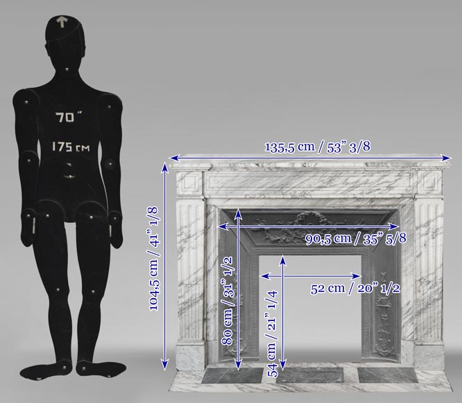  Louis XVI style fireplace in veined Carrara marble-9