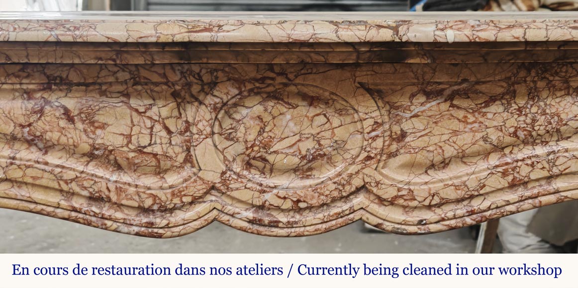 Louis XV style fireplace, Pompadour model, in brocatelle-type marble-1