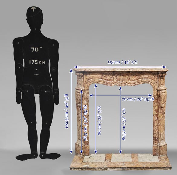 Louis XV style fireplace, Pompadour model, in brocatelle-type marble-10