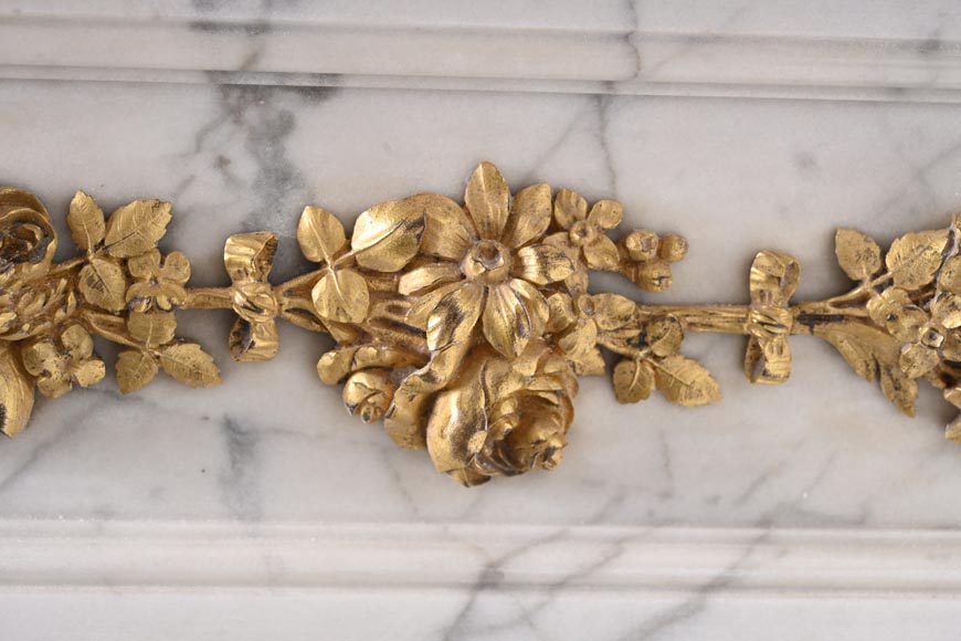 Louis XVI-Style Fireplace in Carrara Marble with Gilt Bronze Decoration-13