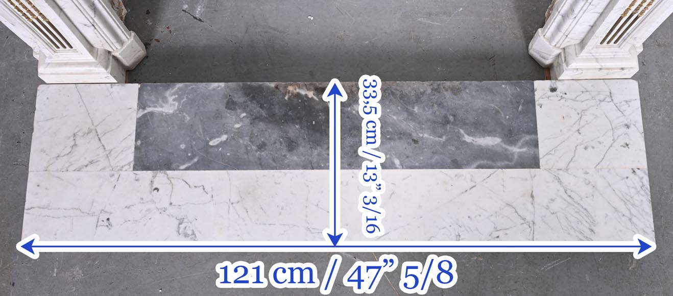 Louis XVI-Style Fireplace in Carrara Marble with Gilt Bronze Decoration-15