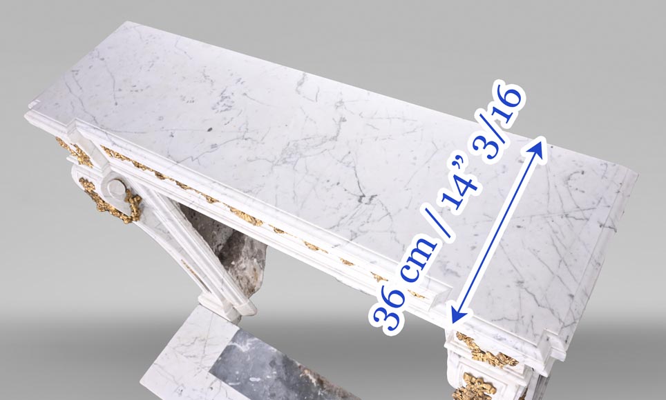 Louis XVI-Style Fireplace in Carrara Marble with Gilt Bronze Decoration-16