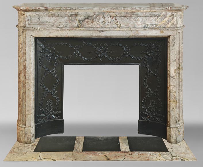 Louis XVI style fireplace with rounded corner, in Sarrancolin marble-0