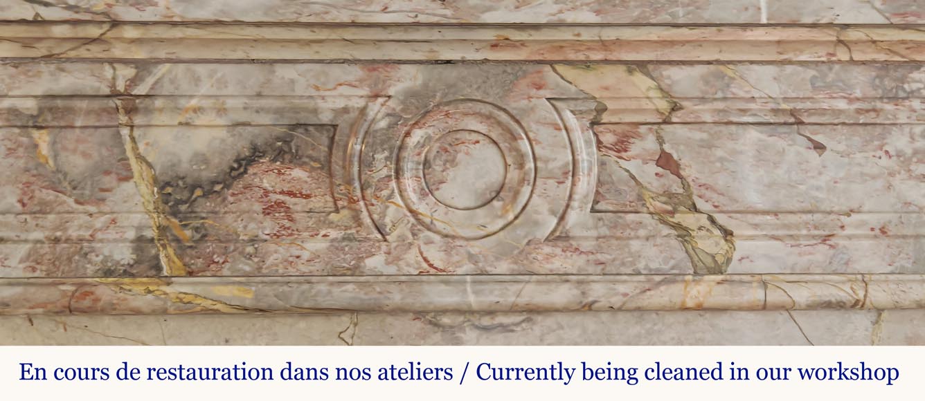 Louis XVI style fireplace with rounded corner, in Sarrancolin marble-1