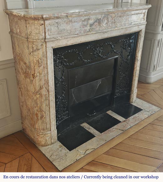 Louis XVI style fireplace with rounded corner, in Sarrancolin marble-2