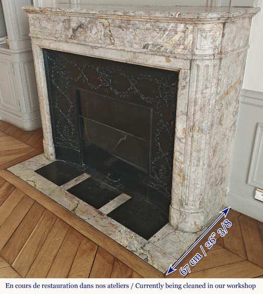 Louis XVI style fireplace with rounded corner, in Sarrancolin marble-4