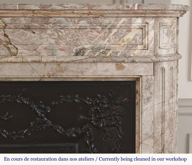 Louis XVI style fireplace with rounded corner, in Sarrancolin marble-5