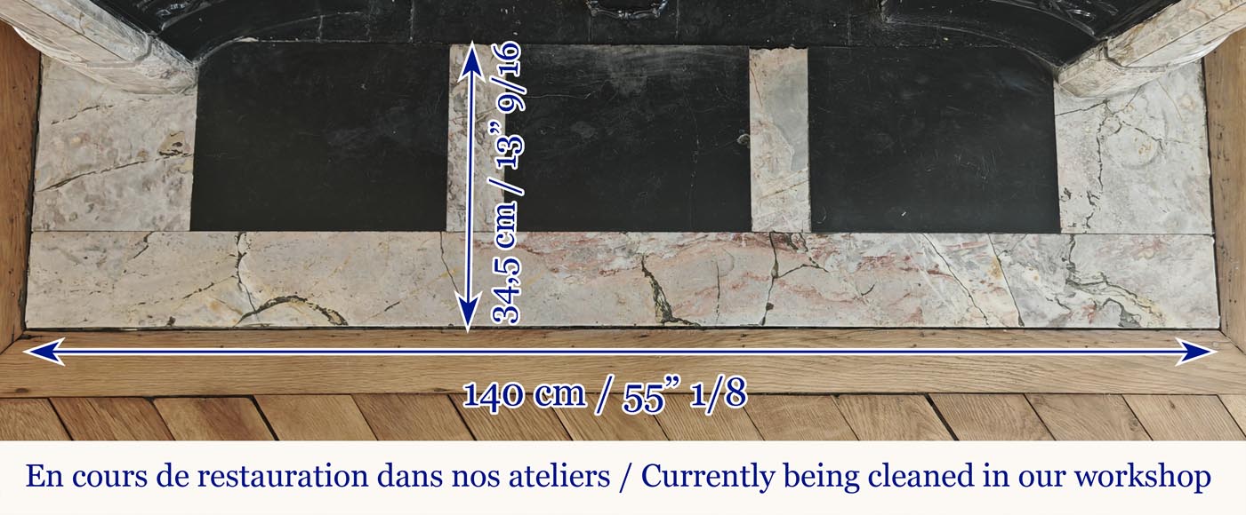 Louis XVI style fireplace with rounded corner, in Sarrancolin marble-7