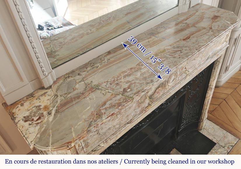 Louis XVI style fireplace with rounded corner, in Sarrancolin marble-8