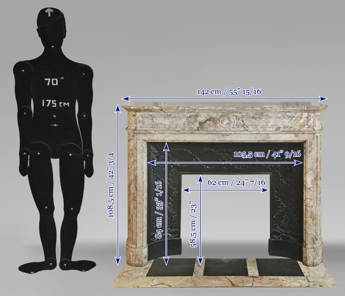 Louis XVI style fireplace with rounded corner, in Sarrancolin marble-10