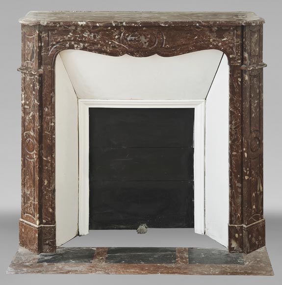 Louis XV style fireplace, Pompadour model, flat, in red marble from the North-0