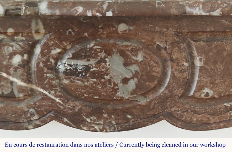 Louis XV style fireplace, Pompadour model, flat, in red marble from the North-1