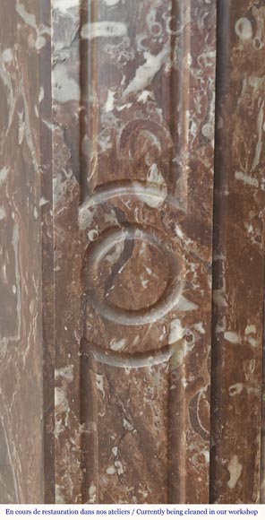 Louis XV style fireplace, Pompadour model, flat, in red marble from the North-2