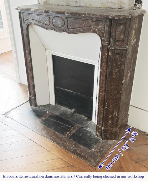 Louis XV style fireplace, Pompadour model, flat, in red marble from the North-4