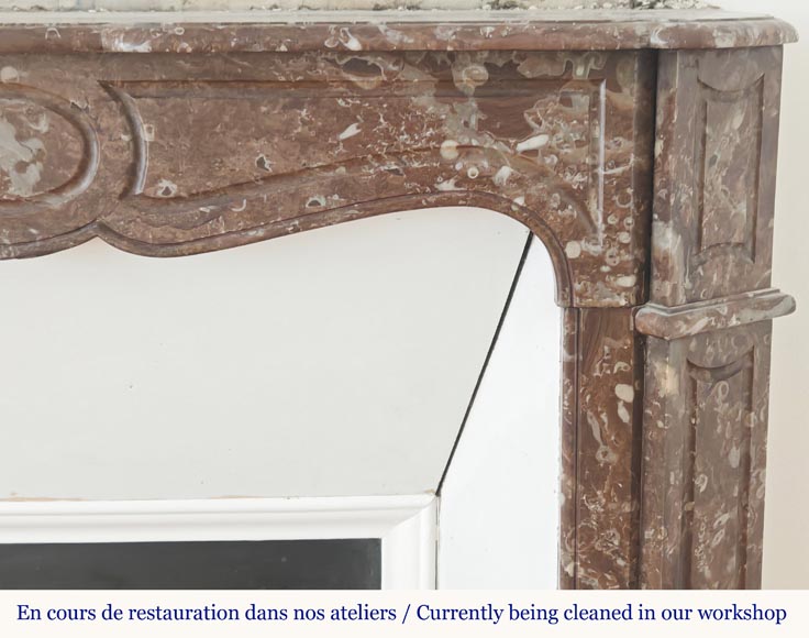Louis XV style fireplace, Pompadour model, flat, in red marble from the North-5