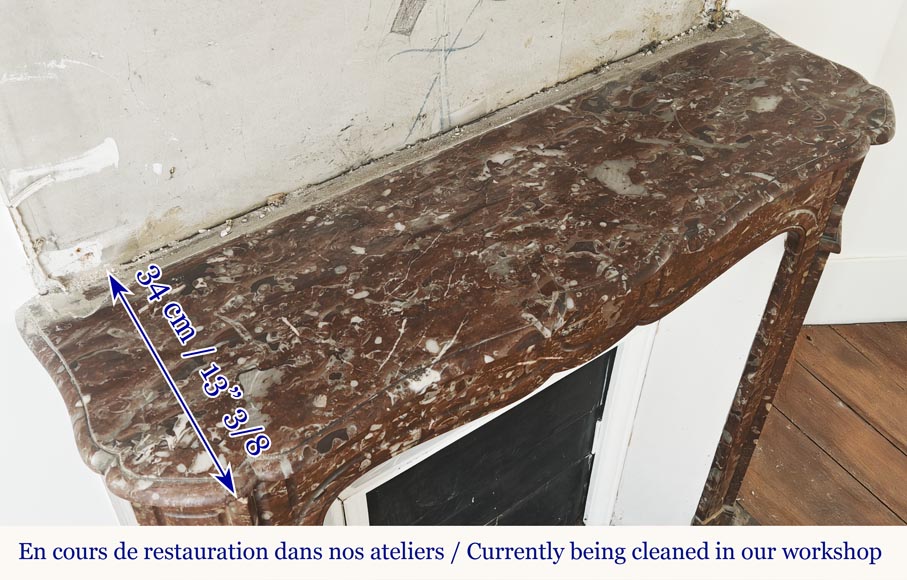 Louis XV style fireplace, Pompadour model, flat, in red marble from the North-8