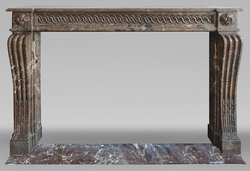 Louis XVI period fireplace, sculpted in Rouge Royal, decorated with a vitruvian frieze-0