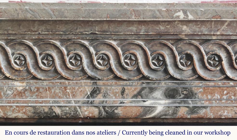 Louis XVI period fireplace, sculpted in Rouge Royal, decorated with a vitruvian frieze-1